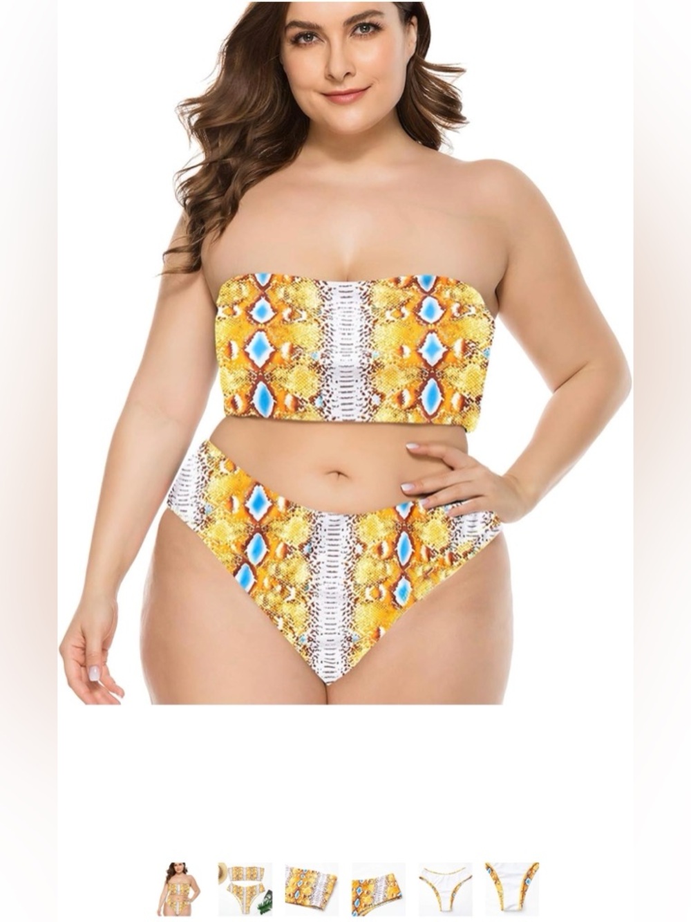 Amazon Yellow Orange Blue Patterned Bandeau Bikini Set - Picture 9 of 10